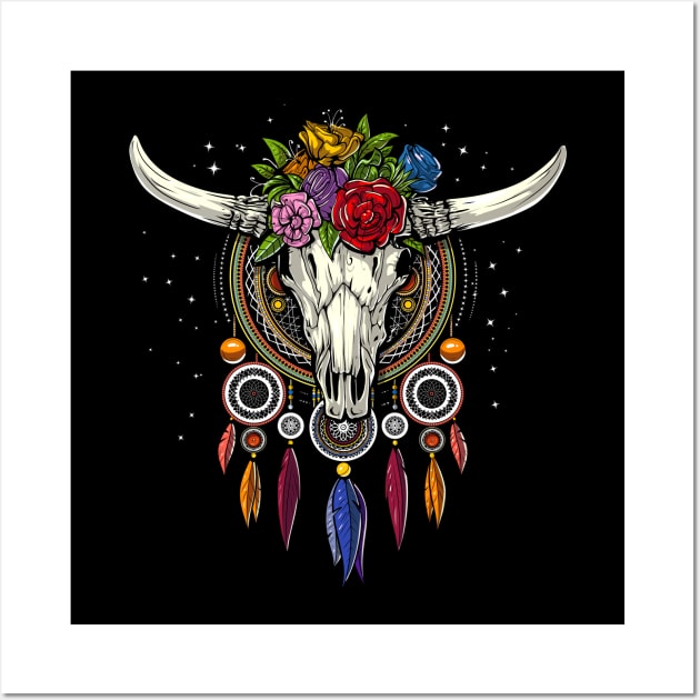 Cow Skull Dream Catcher Wall Art by underheaven